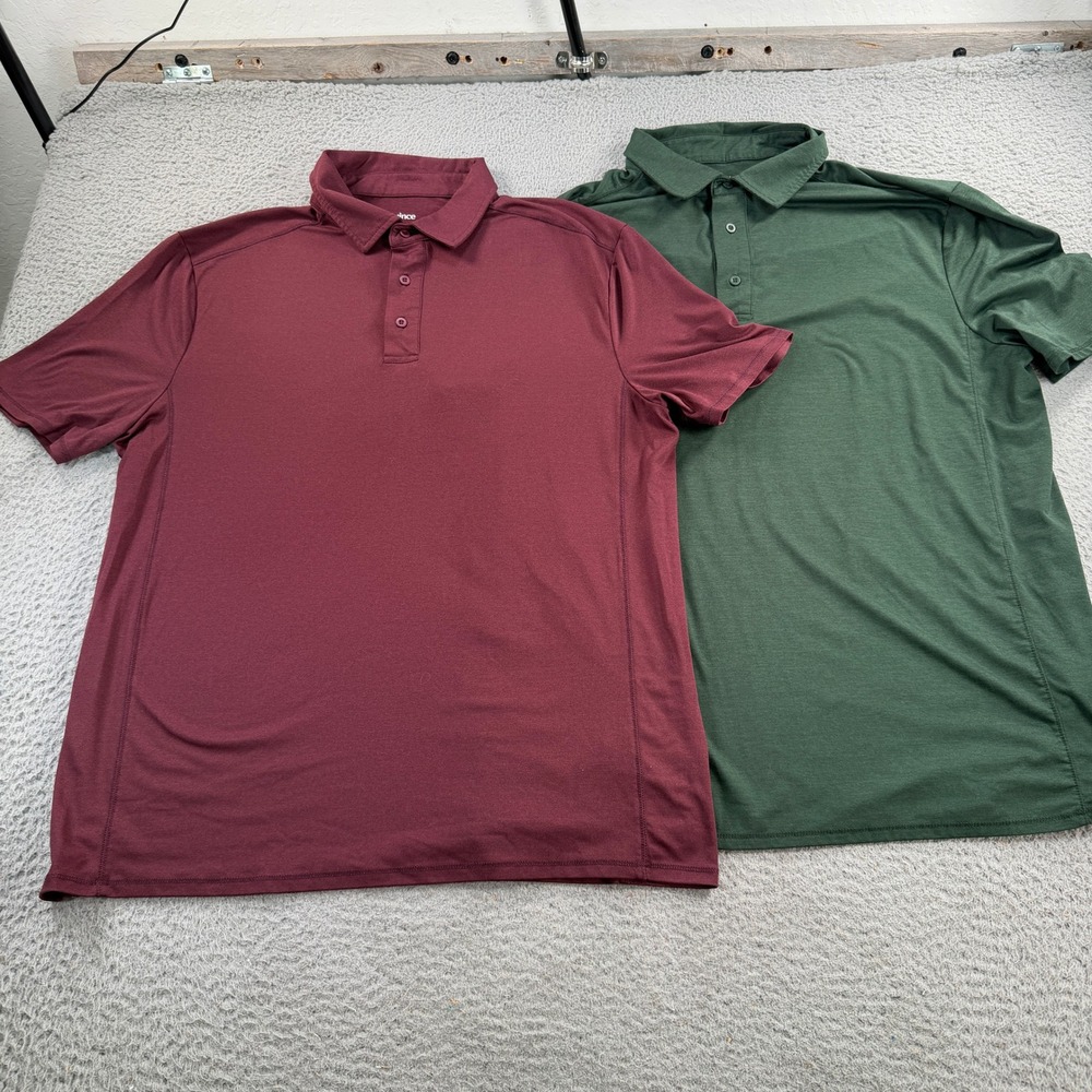 Quince Flowknit Breeze Performance Polo Shirt Mens Large Green Red Lot Of 2